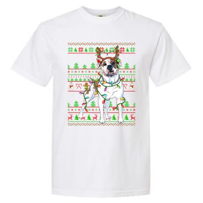 Ugly Xmas Sweater Style Lights American Bulldog Christmas Gift Garment-Dyed Heavyweight T-Shirt