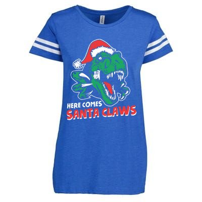 Ugly Xmas Sweaters: Dinosaur Here Comes Santa Claws Claus Cute Gift Enza Ladies Jersey Football T-Shirt