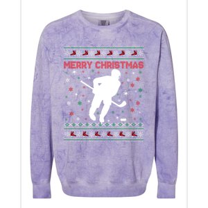 Ugly Xmas Snowflakes Tree Gifts Merry Christmas Ice Hockey Colorblast Crewneck Sweatshirt