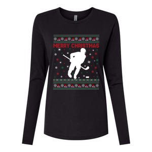 Ugly Xmas Snowflakes Tree Gifts Merry Christmas Ice Hockey Womens Cotton Relaxed Long Sleeve T-Shirt