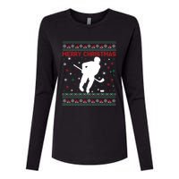 Ugly Xmas Snowflakes Tree Gifts Merry Christmas Ice Hockey Womens Cotton Relaxed Long Sleeve T-Shirt