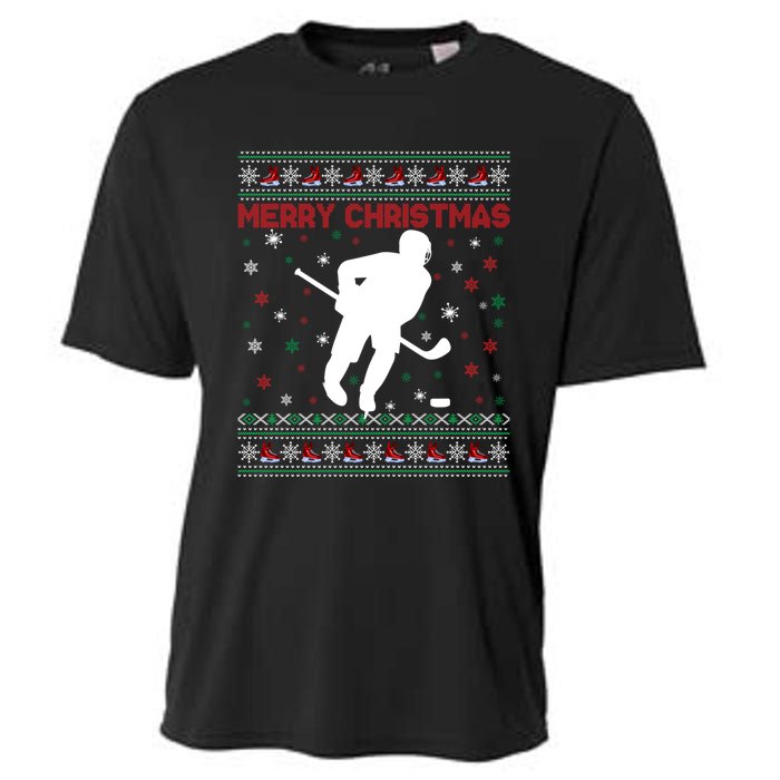 Ugly Xmas Snowflakes Tree Gifts Merry Christmas Ice Hockey Cooling Performance Crew T-Shirt