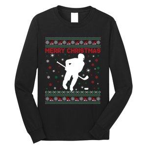 Ugly Xmas Snowflakes Tree Gifts Merry Christmas Ice Hockey Long Sleeve Shirt