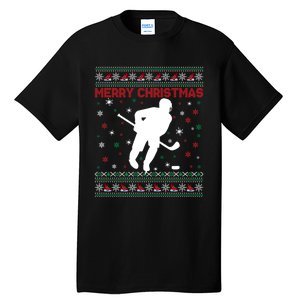 Ugly Xmas Snowflakes Tree Gifts Merry Christmas Ice Hockey Tall T-Shirt