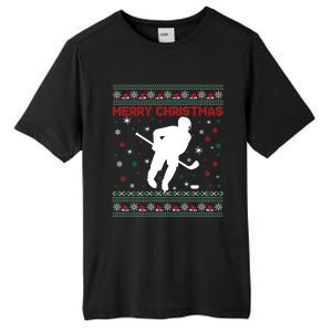 Ugly Xmas Snowflakes Tree Gifts Merry Christmas Ice Hockey Tall Fusion ChromaSoft Performance T-Shirt