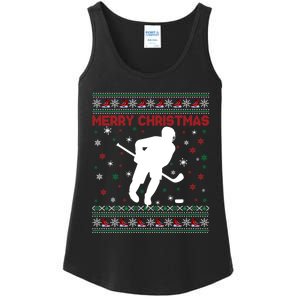 Ugly Xmas Snowflakes Tree Gifts Merry Christmas Ice Hockey Ladies Essential Tank