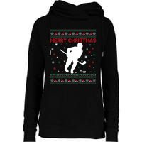 Ugly Xmas Snowflakes Tree Gifts Merry Christmas Ice Hockey Womens Funnel Neck Pullover Hood