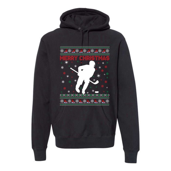 Ugly Xmas Snowflakes Tree Gifts Merry Christmas Ice Hockey Premium Hoodie