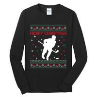 Ugly Xmas Snowflakes Tree Gifts Merry Christmas Ice Hockey Tall Long Sleeve T-Shirt