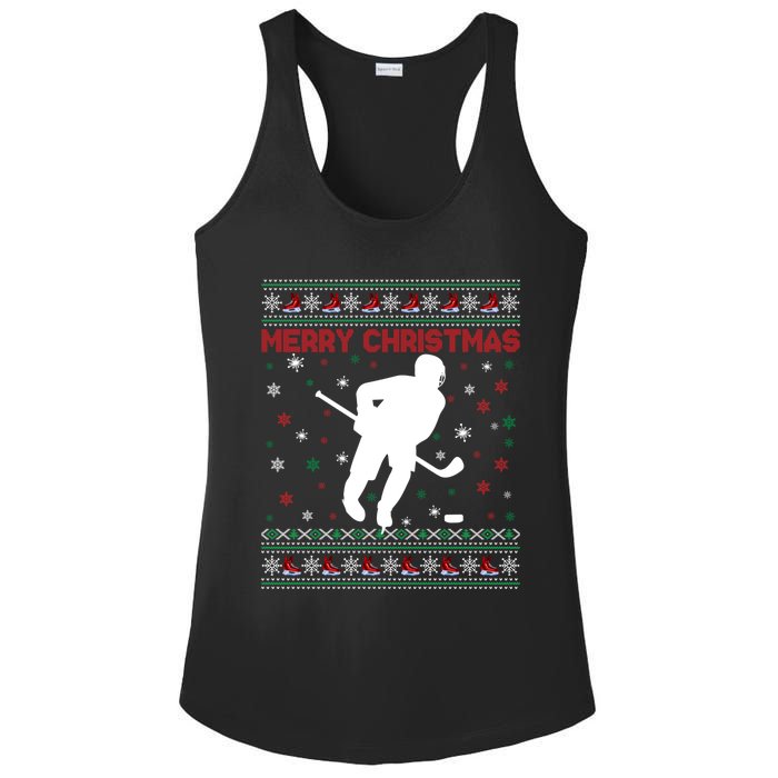 Ugly Xmas Snowflakes Tree Gifts Merry Christmas Ice Hockey Ladies PosiCharge Competitor Racerback Tank