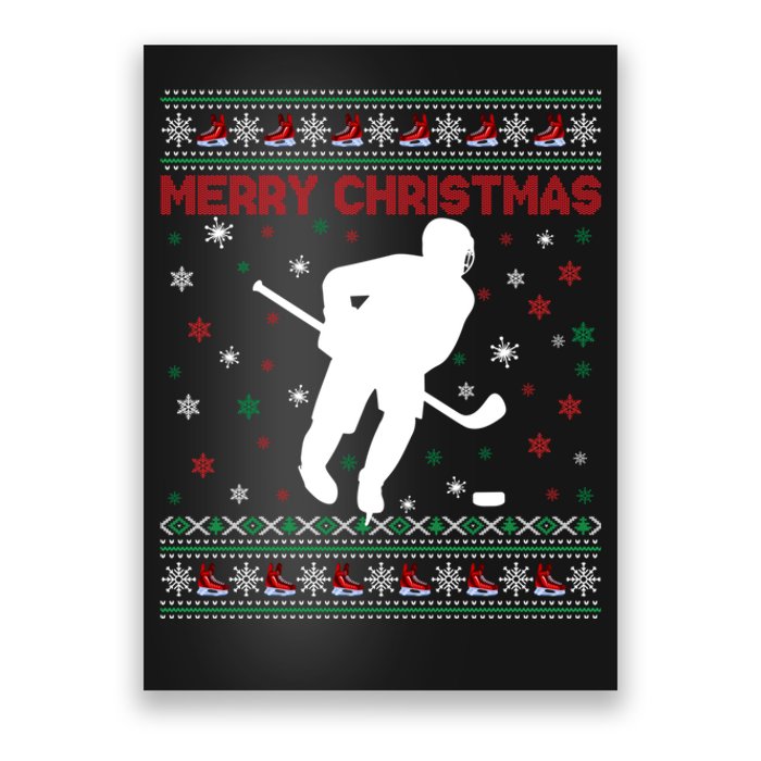 Ugly Xmas Snowflakes Tree Gifts Merry Christmas Ice Hockey Poster