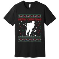 Ugly Xmas Snowflakes Tree Gifts Merry Christmas Ice Hockey Premium T-Shirt