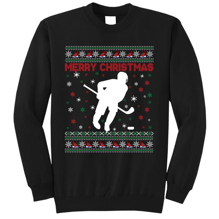 Ugly Xmas Snowflakes Tree Gifts Merry Christmas Ice Hockey Tall Sweatshirt