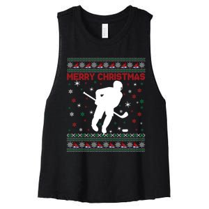 Ugly Xmas Snowflakes Tree Gifts Merry Christmas Ice Hockey Women's Racerback Cropped Tank