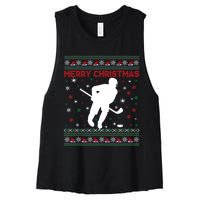 Ugly Xmas Snowflakes Tree Gifts Merry Christmas Ice Hockey Women's Racerback Cropped Tank