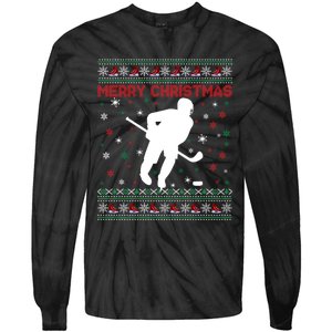 Ugly Xmas Snowflakes Tree Gifts Merry Christmas Ice Hockey Tie-Dye Long Sleeve Shirt