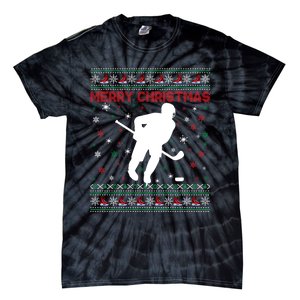 Ugly Xmas Snowflakes Tree Gifts Merry Christmas Ice Hockey Tie-Dye T-Shirt