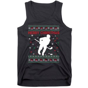 Ugly Xmas Snowflakes Tree Gifts Merry Christmas Ice Hockey Tank Top