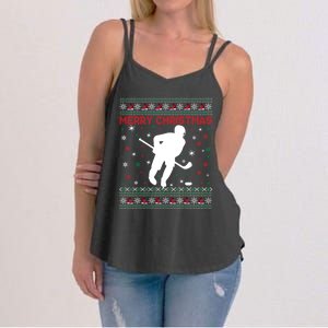 Ugly Xmas Snowflakes Tree Gifts Merry Christmas Ice Hockey Women's Strappy Tank