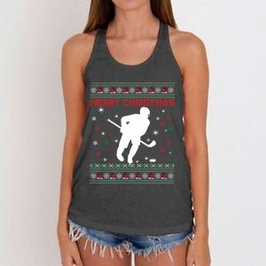 Ugly Xmas Snowflakes Tree Gifts Merry Christmas Ice Hockey Women's Knotted Racerback Tank