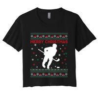 Ugly Xmas Snowflakes Tree Gifts Merry Christmas Ice Hockey Women's Crop Top Tee