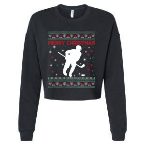 Ugly Xmas Snowflakes Tree Gifts Merry Christmas Ice Hockey Cropped Pullover Crew