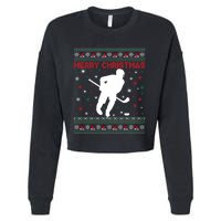 Ugly Xmas Snowflakes Tree Gifts Merry Christmas Ice Hockey Cropped Pullover Crew