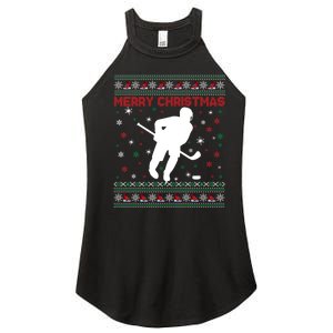 Ugly Xmas Snowflakes Tree Gifts Merry Christmas Ice Hockey Women's Perfect Tri Rocker Tank