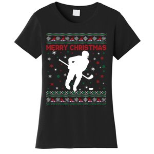 Ugly Xmas Snowflakes Tree Gifts Merry Christmas Ice Hockey Women's T-Shirt