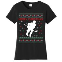 Ugly Xmas Snowflakes Tree Gifts Merry Christmas Ice Hockey Women's T-Shirt