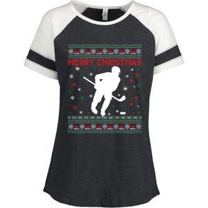 Ugly Xmas Snowflakes Tree Gifts Merry Christmas Ice Hockey Enza Ladies Jersey Colorblock Tee