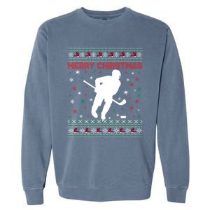 Ugly Xmas Snowflakes Tree Gifts Merry Christmas Ice Hockey Garment-Dyed Sweatshirt