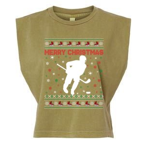 Ugly Xmas Snowflakes Tree Gifts Merry Christmas Ice Hockey Garment-Dyed Women's Muscle Tee