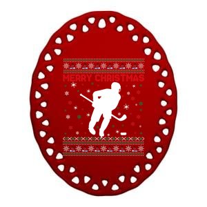 Ugly Xmas Snowflakes Tree Gifts Merry Christmas Ice Hockey Ceramic Oval Ornament