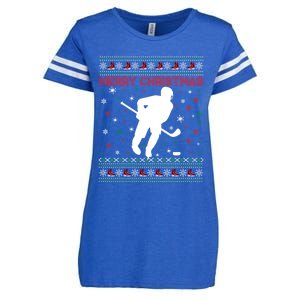 Ugly Xmas Snowflakes Tree Gifts Merry Christmas Ice Hockey Enza Ladies Jersey Football T-Shirt