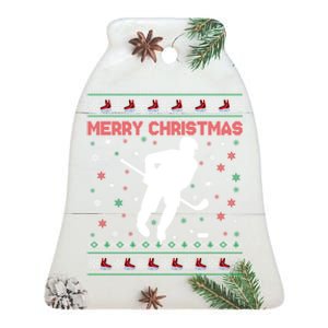 Ugly Xmas Snowflakes Tree Gifts Merry Christmas Ice Hockey Ceramic Bell Ornament