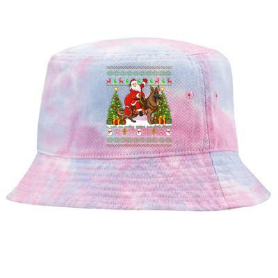 Ugly Xmas Sweater Santa Riding Ger Shepherd Dog Christmas Funny Gift Tie-Dyed Bucket Hat