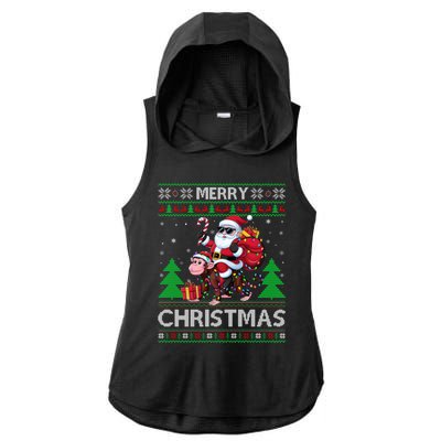 Ugly Xmas Style Santa Riding Monkey Christmas Meaningful Gift Ladies PosiCharge Tri-Blend Wicking Draft Hoodie Tank