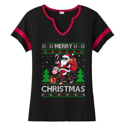 Ugly Xmas Style Santa Riding Monkey Christmas Meaningful Gift Ladies Halftime Notch Neck Tee