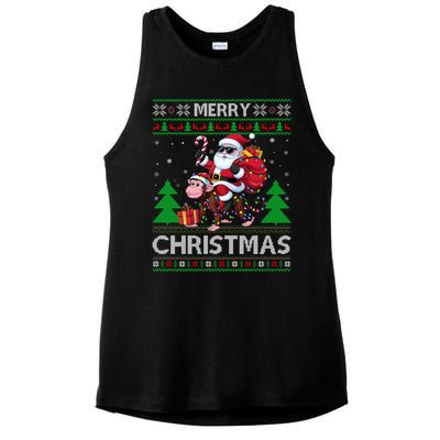 Ugly Xmas Style Santa Riding Monkey Christmas Meaningful Gift Ladies PosiCharge Tri-Blend Wicking Tank