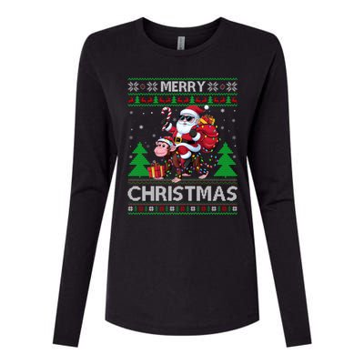 Ugly Xmas Style Santa Riding Monkey Christmas Meaningful Gift Womens Cotton Relaxed Long Sleeve T-Shirt