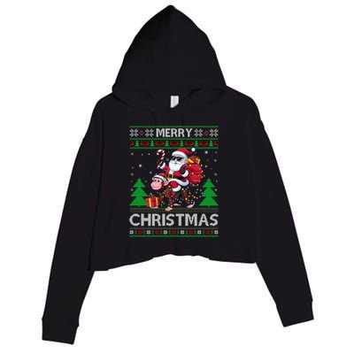 Ugly Xmas Style Santa Riding Monkey Christmas Meaningful Gift Crop Fleece Hoodie