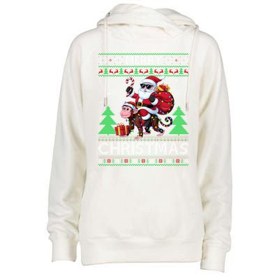 Ugly Xmas Style Santa Riding Monkey Christmas Meaningful Gift Womens Funnel Neck Pullover Hood