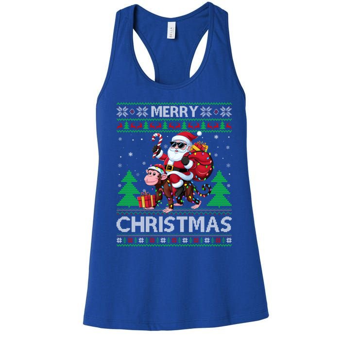 Ugly Xmas Style Santa Riding Monkey Christmas Meaningful Gift Women's Racerback Tank