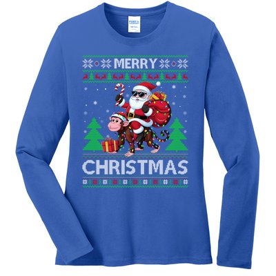 Ugly Xmas Style Santa Riding Monkey Christmas Meaningful Gift Ladies Long Sleeve Shirt