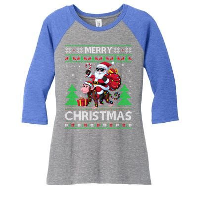 Ugly Xmas Style Santa Riding Monkey Christmas Meaningful Gift Women's Tri-Blend 3/4-Sleeve Raglan Shirt