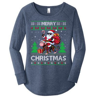 Ugly Xmas Style Santa Riding Monkey Christmas Meaningful Gift Women's Perfect Tri Tunic Long Sleeve Shirt