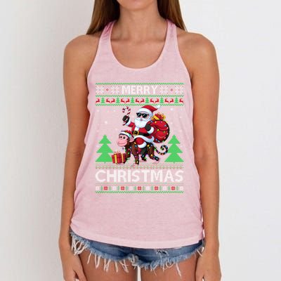 Ugly Xmas Style Santa Riding Monkey Christmas Meaningful Gift Women's Knotted Racerback Tank