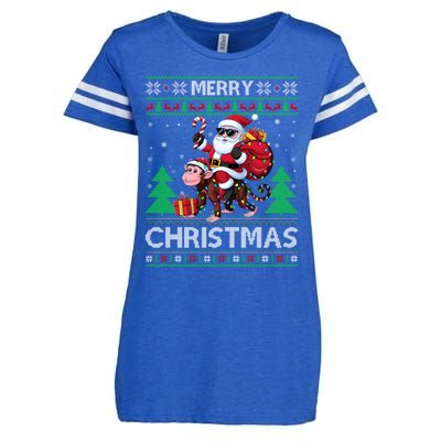 Ugly Xmas Style Santa Riding Monkey Christmas Meaningful Gift Enza Ladies Jersey Football T-Shirt