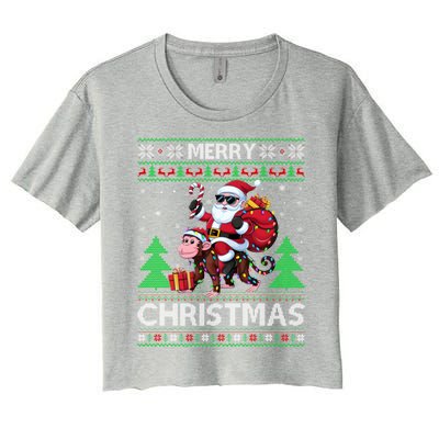 Ugly Xmas Style Santa Riding Monkey Christmas Meaningful Gift Women's Crop Top Tee